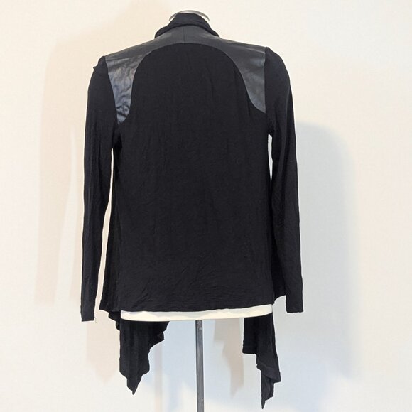 Black Cardigan Blazer with Faux Leather Cleo Small fits Medium - Picture 2 of 3